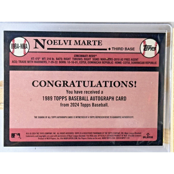 2024 Topps Update ~ #89BA-NMA Noelvi Marte RC ~ 1989 Anniversary Auto ~ Reds - Picture 2 of 2
